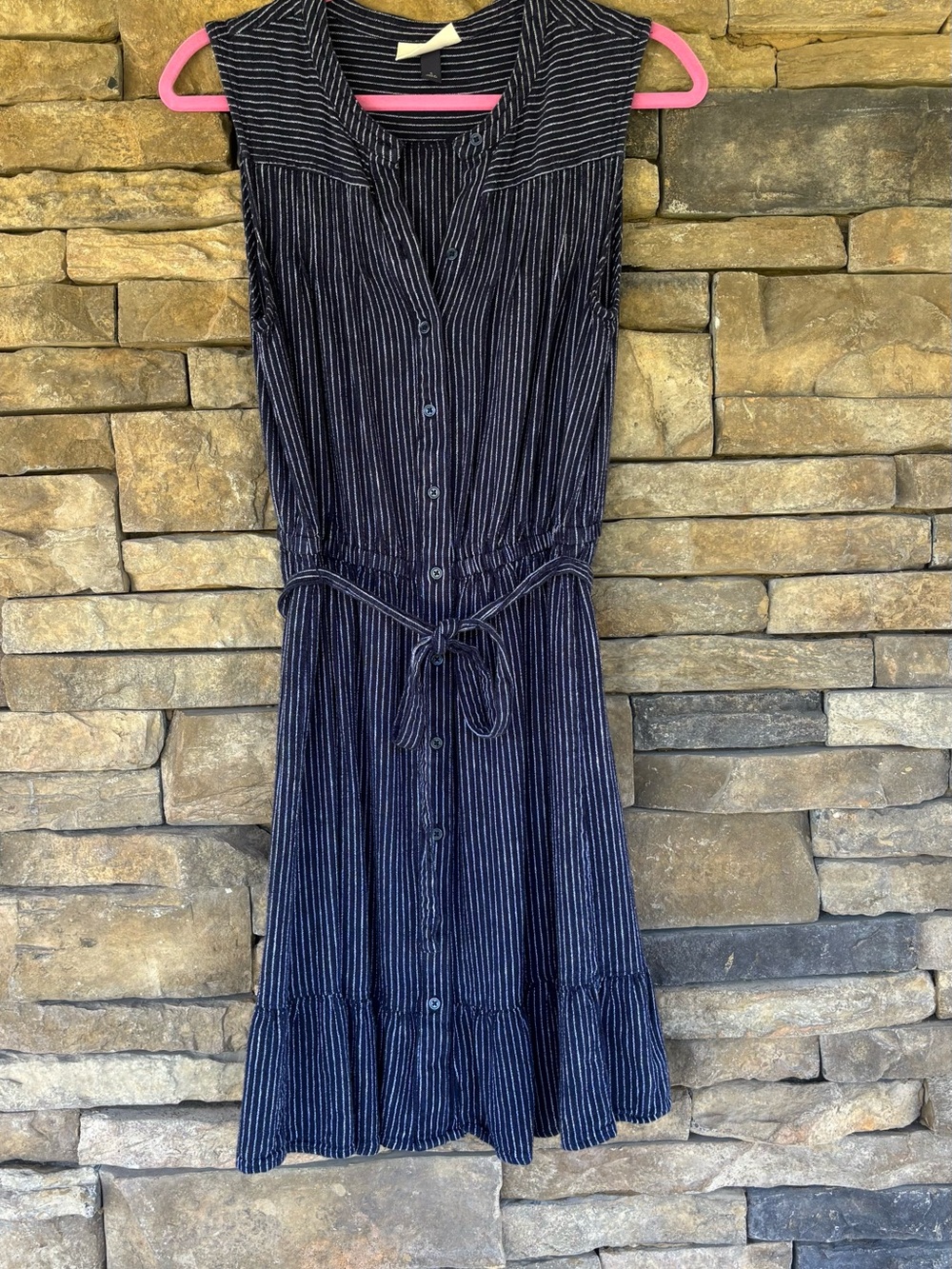 Universal Thread Navy and White Pinstripe Button-Front Midi Dress